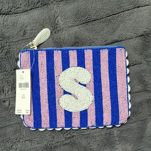 Anthropologie Beaded Monogram Stripe Initial "S" Pouch! NWT!